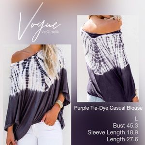 Purple Tie-Dye Casual Blouse